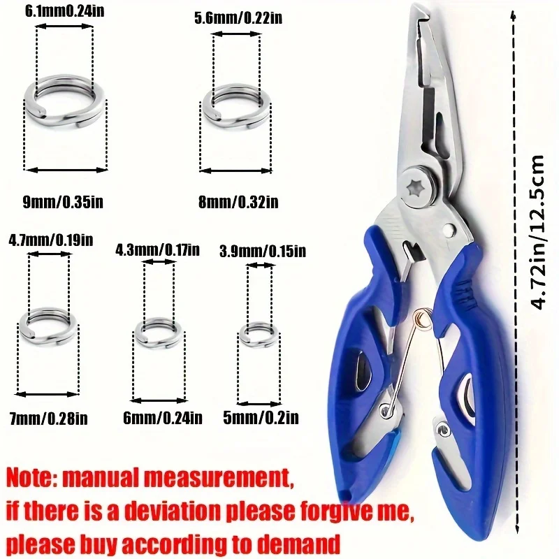 100 قطعة/200 قطعة حلقة مقسمة من الفولاذ المقاوم للصدأ عالية القوة، موصل طعم مع كماشة صيد