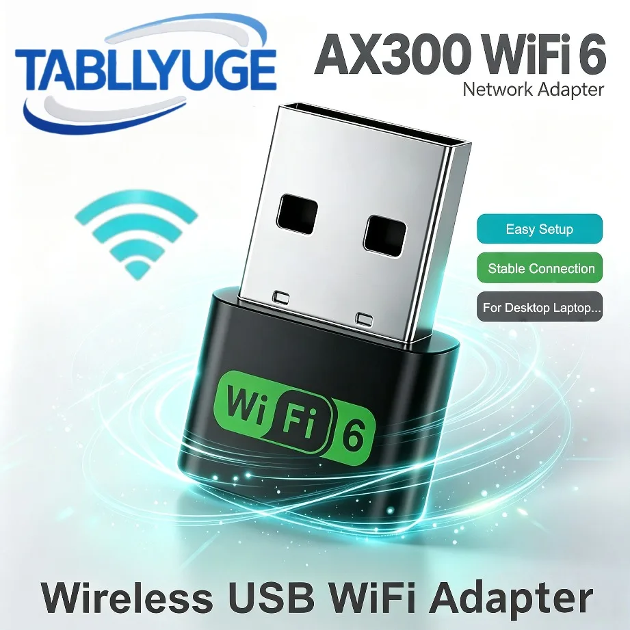 TABLLYUGE AX300 Wireless WiFi Adapter Mini Wireless USB WiFi6 Network Card  for PC Laptop Portable WiFi6 USB Dongle WiFi Adapter