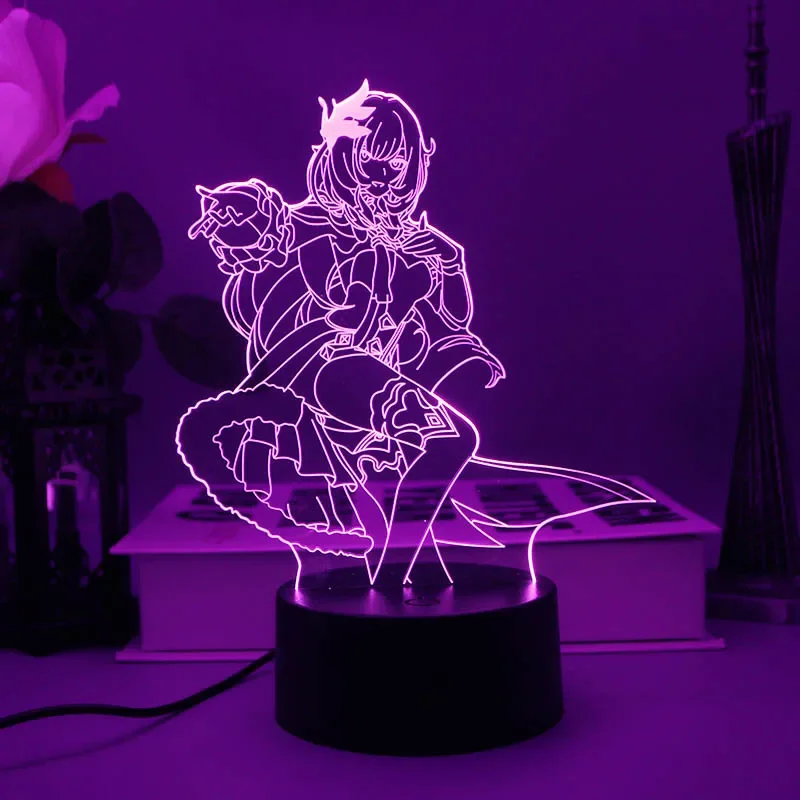 Honkai Impact 3 Night Lights Anime Figure Fu Hua Mobius Elysia Kiana Kaslana 3D LED Lamps for Bedroom Cute Room Decoration Light