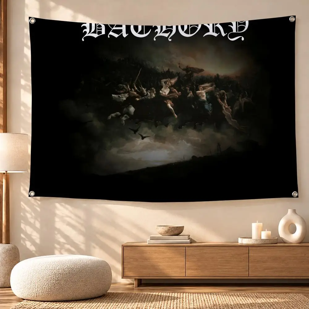 Bathory Black Metal Music Legacy Flags Wall Hanging for Outdoor Camping, Family Celebrations & Garden Home Decor Gift