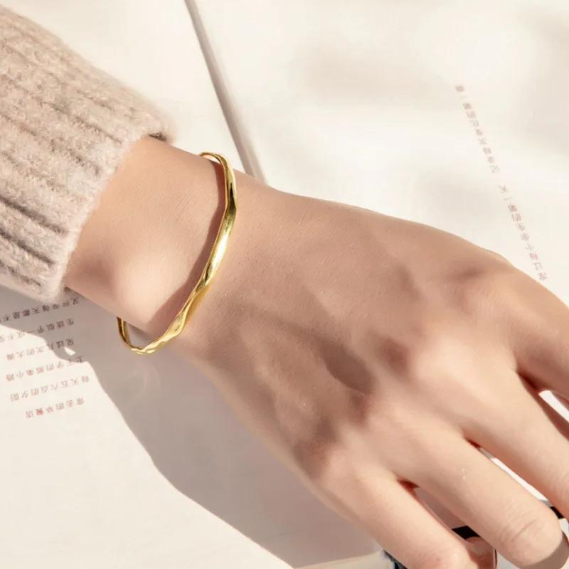 VENTFILLE 925 Sterling Silver Irregular Smooth Open Bangle Bracelet For Women Men Temperament Jewelry Gifts Dropshipping Wholesa