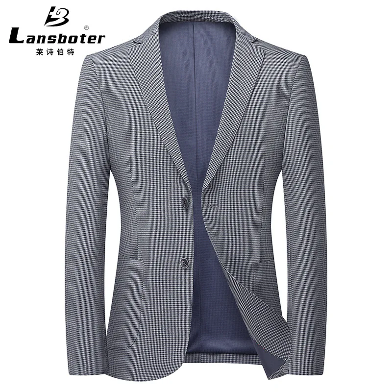 

Lansboter Grey Men Suit Spring Thin Non-iron Slim Fit Medium And Young Thousand Bird Suit Casual Single Coat