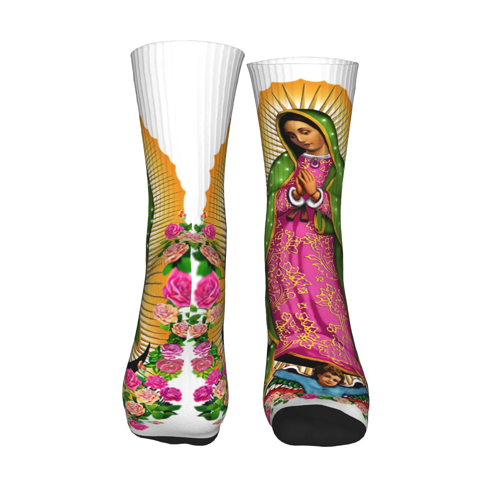 Novelty Men's Our Lady of Guadalupe Virgin Mary Dress Socks Unisex Comfortable Warm 3D Printed  Crew Socks