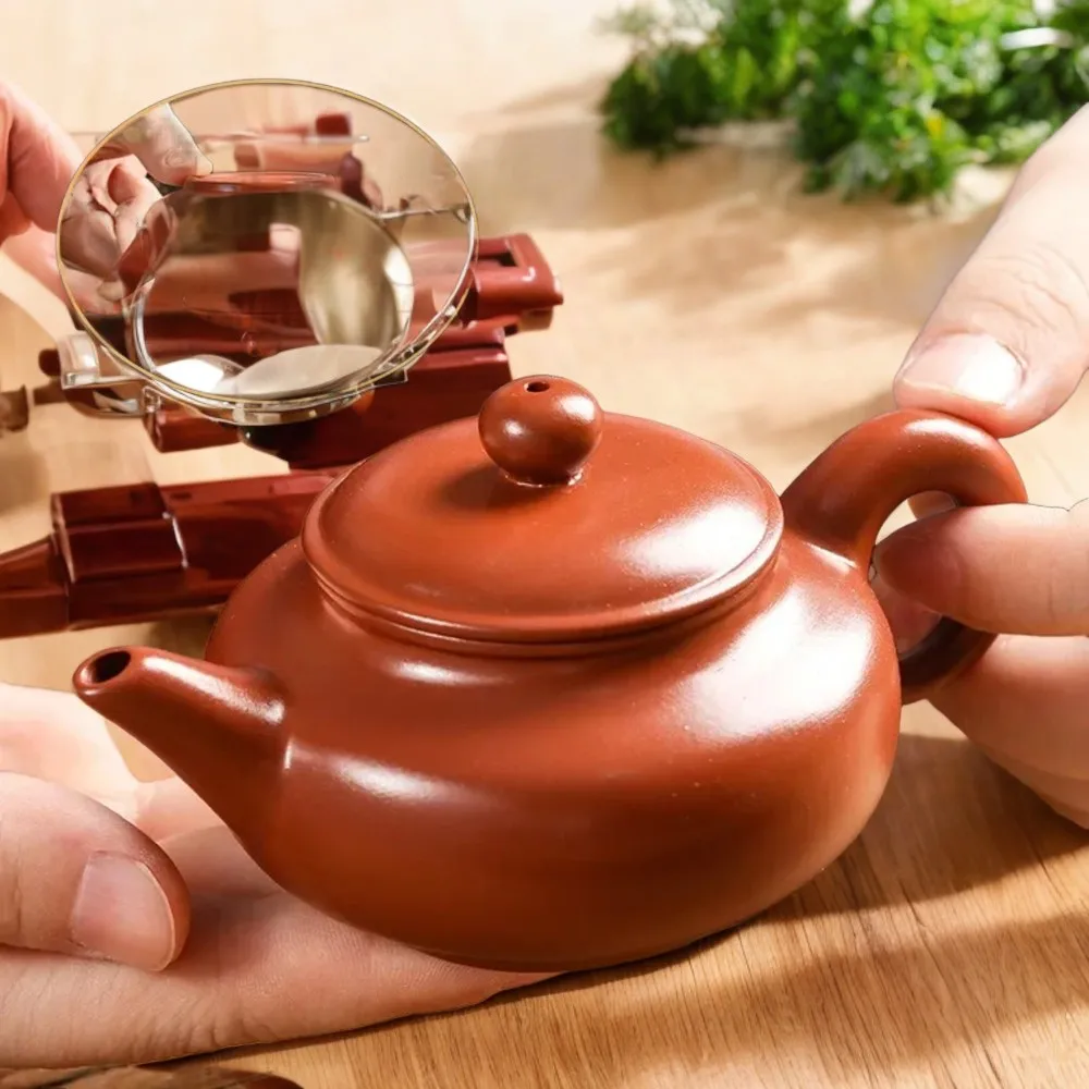 Charming Chaozhou Kung Fu Tea Set with Hand Pulled Semi Handmade Red Clay Purple Sand Pot Small Capacity Ball Hole Filtered Tea 