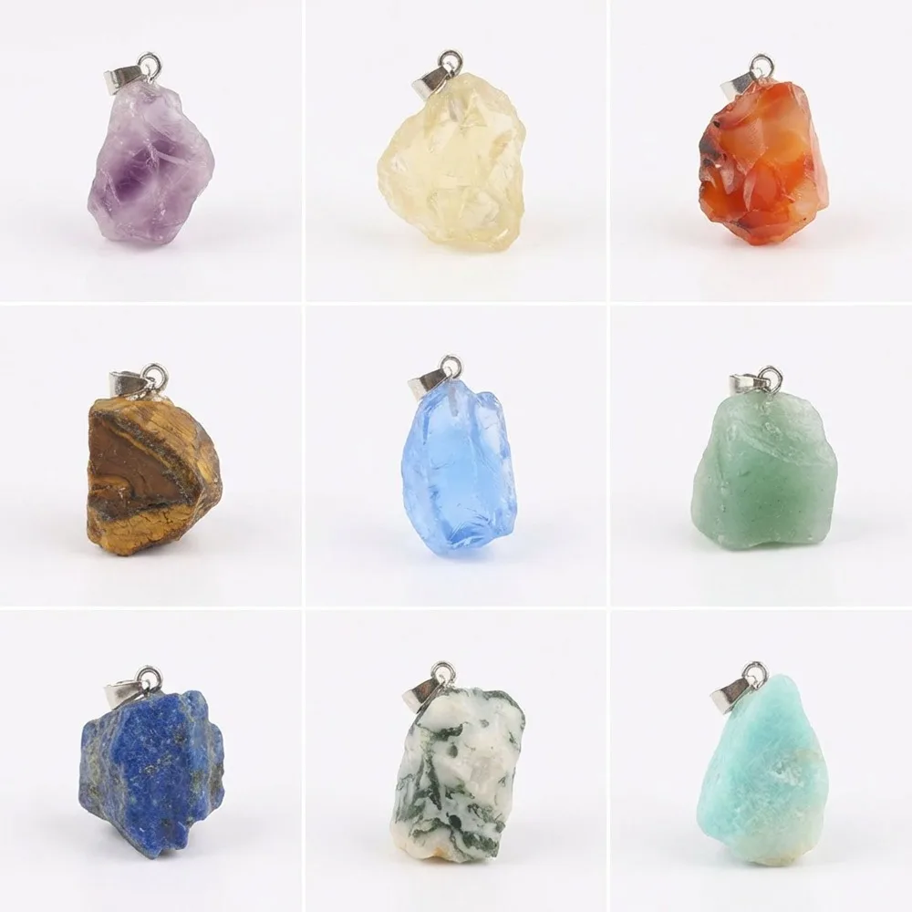 Raw Natural Stone Pendants, Rough Crystal Charms for DIY Jewelry Making Necklace