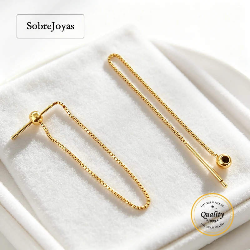 14K Gold Filled Threader Earrings DIY Jewelry Findings Adjustable Silicone Beads Box Chain Tarnish Resistant Beading Supplies