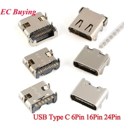 20Pcs/2pcs Type C 6Pin 16Pin 24Pin USB 3.1 SMT Connector Female For Mobile Phone Charging Port Charge Socket Tow Feet Jack Plug