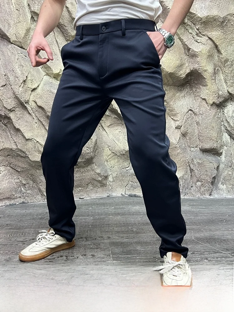 

Теплые повседневные брюки из смесовой шерсти для мужчин, удобные для поездок на работу, осень-зима, прямые брюки, удобные удобные нейлоновые вискозы, спандекс, смесь