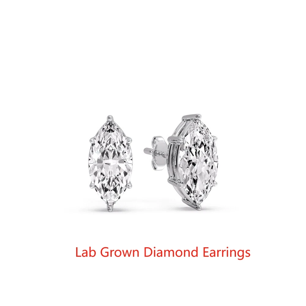 1CT Each Lab Grown Marquise Diamond DEF VS-VVS IGI Certificate Stud Earrings For Lady in Solid Platinum 950