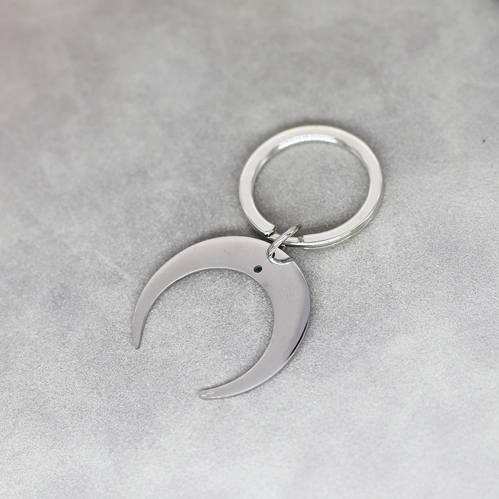 Nedar Goth Crescent Moon Keychain Stainless Steel Pendant Key Chain Amulet Halfmoon Luna Handmade Jewelry for Women Men Keyrings