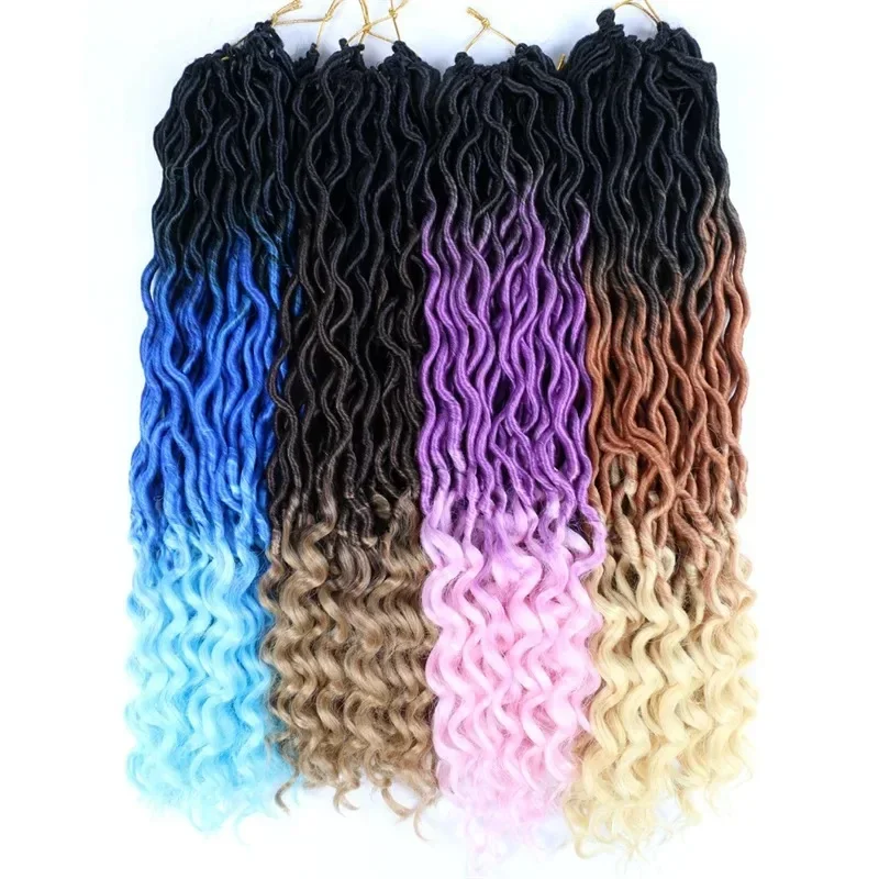 20Inch Synthetic Faux Locs Crochet Hair Long Ombre Wave Braiding Hair Extensions Hair Bug Blond Curly Dreadlocks Hair For Women