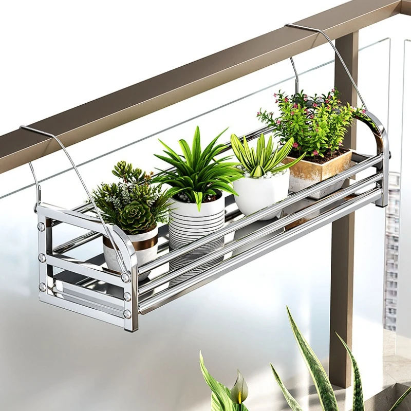 Adjustable Hanging Plant Shelf, Stainless Steel Lattice Balcony Rack,Thick Anti Rust Flower Pot Stand, Green Black Indoor Holder