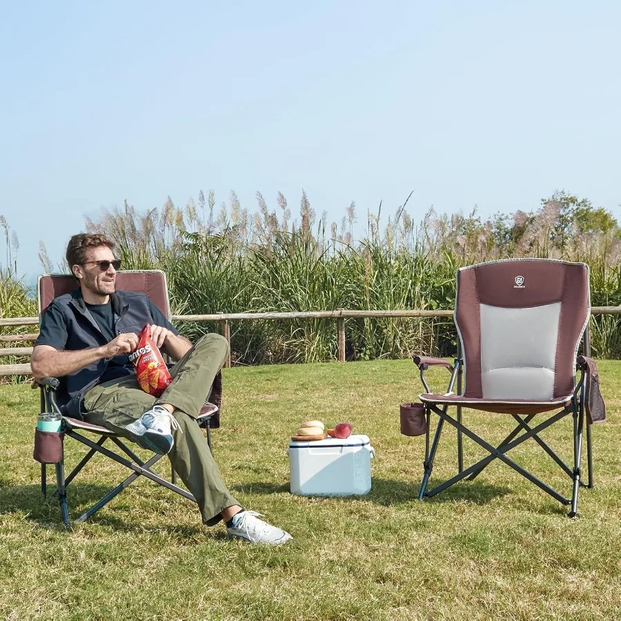 كرسي تخييم كبير الحجم قابل للطي للبالغين كرسي حديقة عالي التحمل مع جيوب جانبية كرسي رباعي قابل للطي محمول للخارج #2