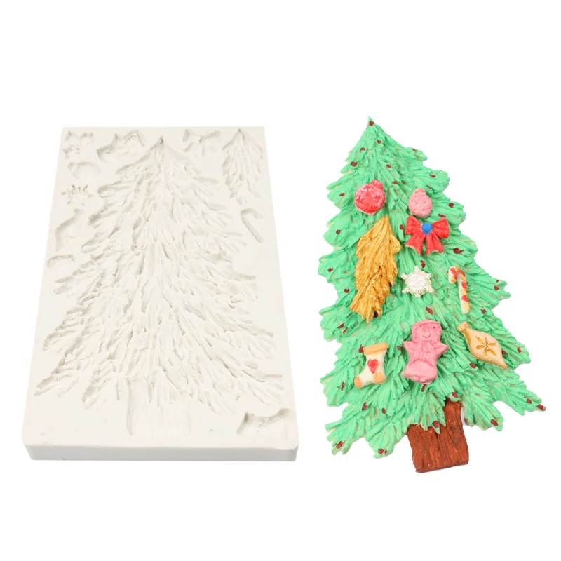 Christmas Tree Fondant Mold For Cake Decoration 3D Xmas Snowflake Holly Leaves Silicone Mould Polymer Clay Crafts Kitchen Tools