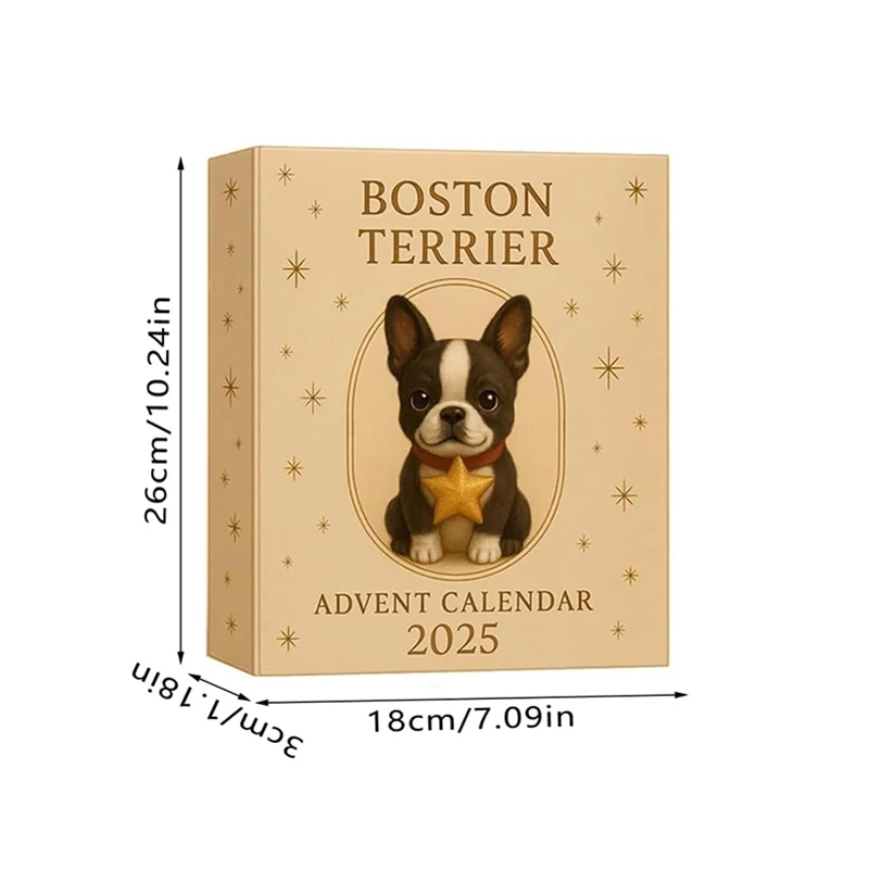Calendrier de l'Avent Boston Terrier 2025, 24 jours d'ornements festifs Boston Terrier, calendrier de compte à rebours de Noël en acrylique 2d [HGPC]