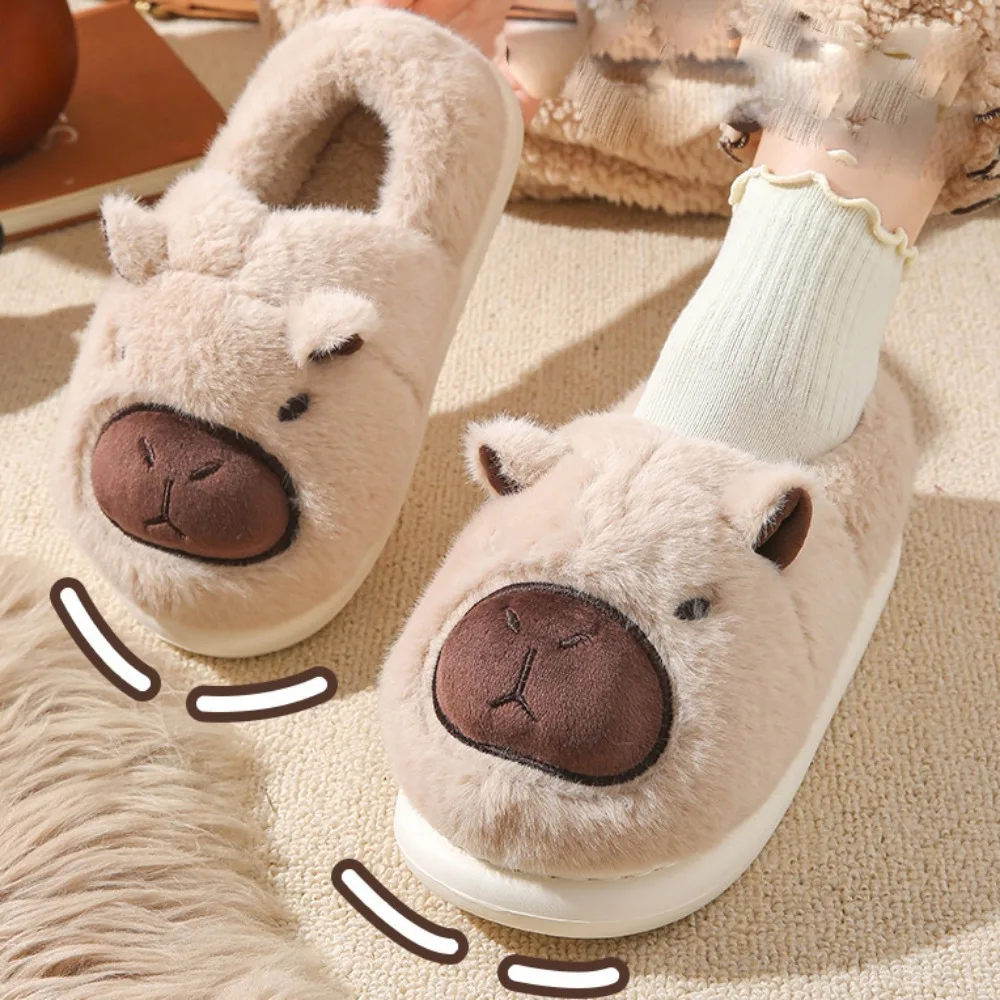 

Cozy Soft Warm Capybara Slippers Plushy Home Slippers Fur Capibara Slippers Silent Thick Sole Capybara Slippers Bedroom