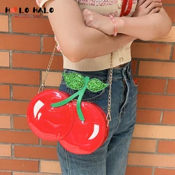 Fresh Cherry Shape Chain Shoulder Bag for Women Novelty Purses and Handbags Girls Red Clutch Fun Shape Designer Bag Cross Body