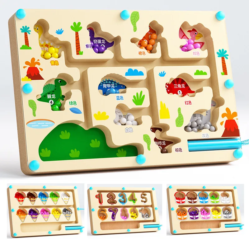Brinquedos infantis de madeira, educação precoce, iluminação, concentração lógica intelectual, jogos de treinamento, labirinto de caminhada magnético, presente