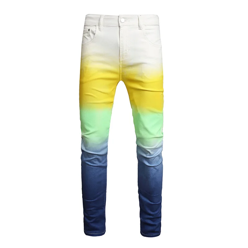 

Mcikkny Men Vintage Candy Color Jeans Tie Dye Printed Streetwear Trousers Hip Hop Trousers For Male