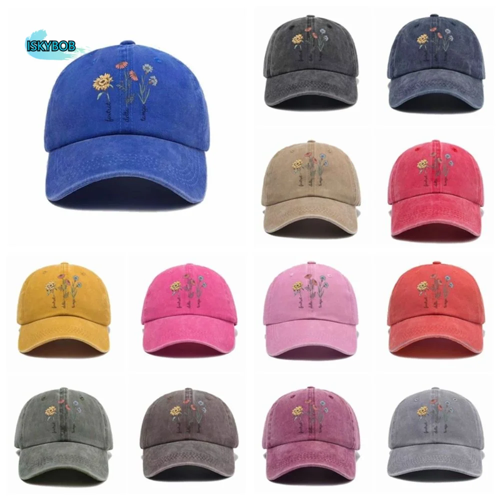 

Fashion Casual Printed Baseball Cap Washed Sunflower Dad Sun Hat Vintage Multiple Colors Snapback Cap Daily Wear