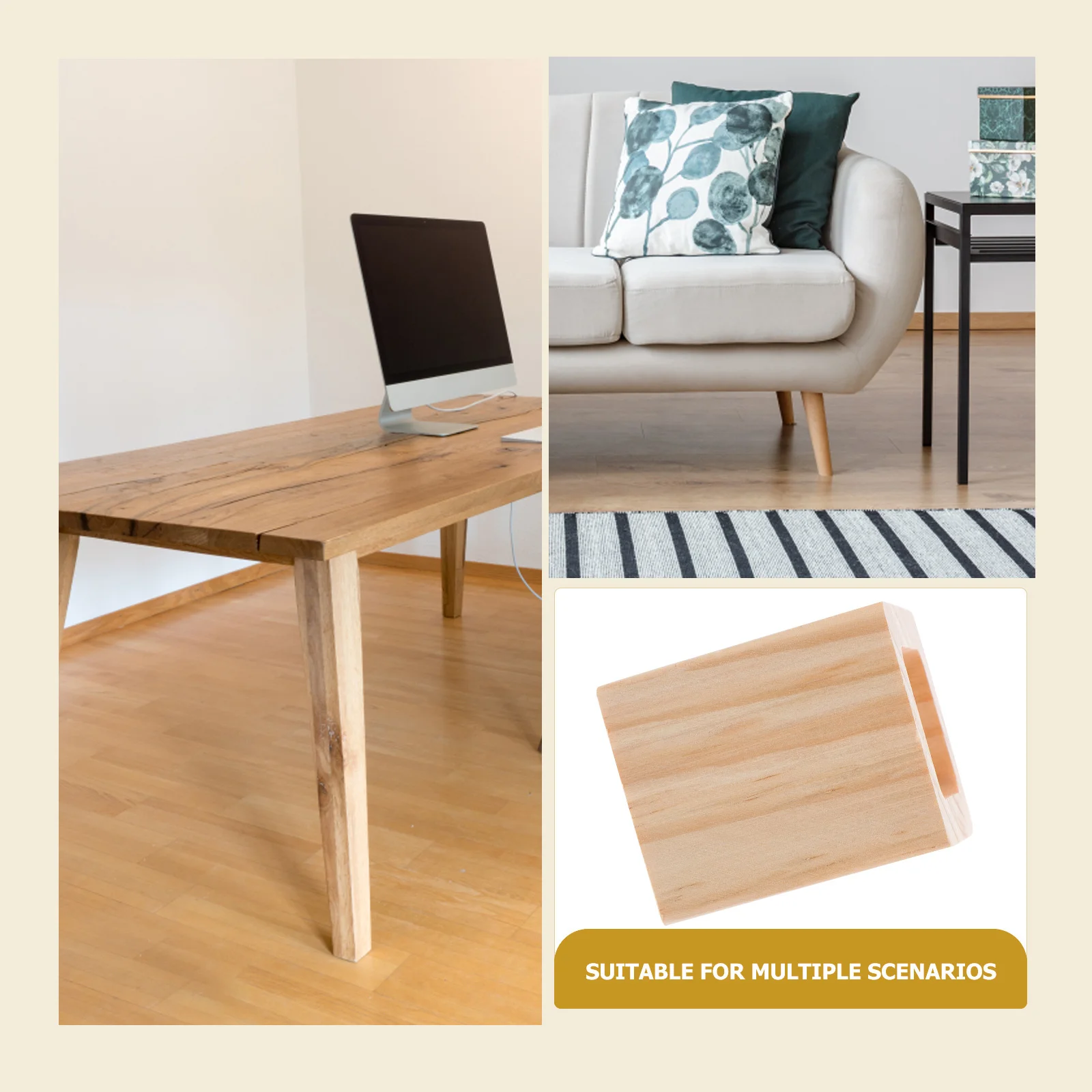 

4Pcs Square Wood Furniture Risers Bed Sofa Table Legs Lifters Height Extender Natural Finish Heavy Duty Decor Compatible Pads