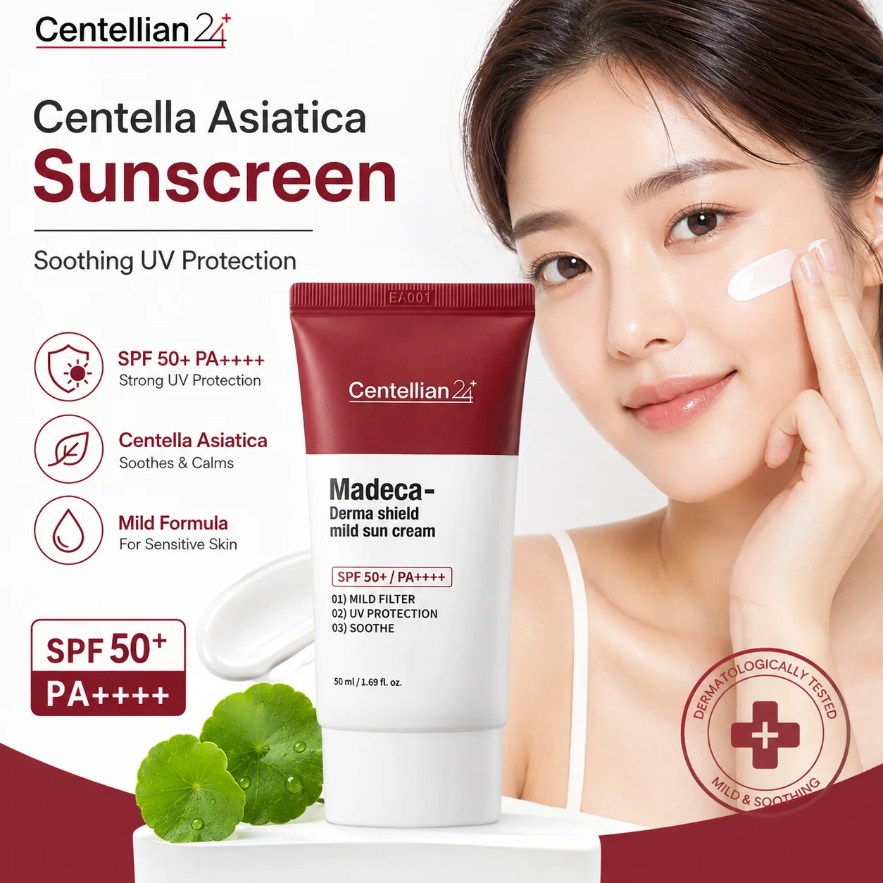CENTELLIAN 24 Centella Asiatica Sun Cream SPF50+ PA++++ Gentle Physical Sunscreen Lightweight Non Sticky Korean Skincare