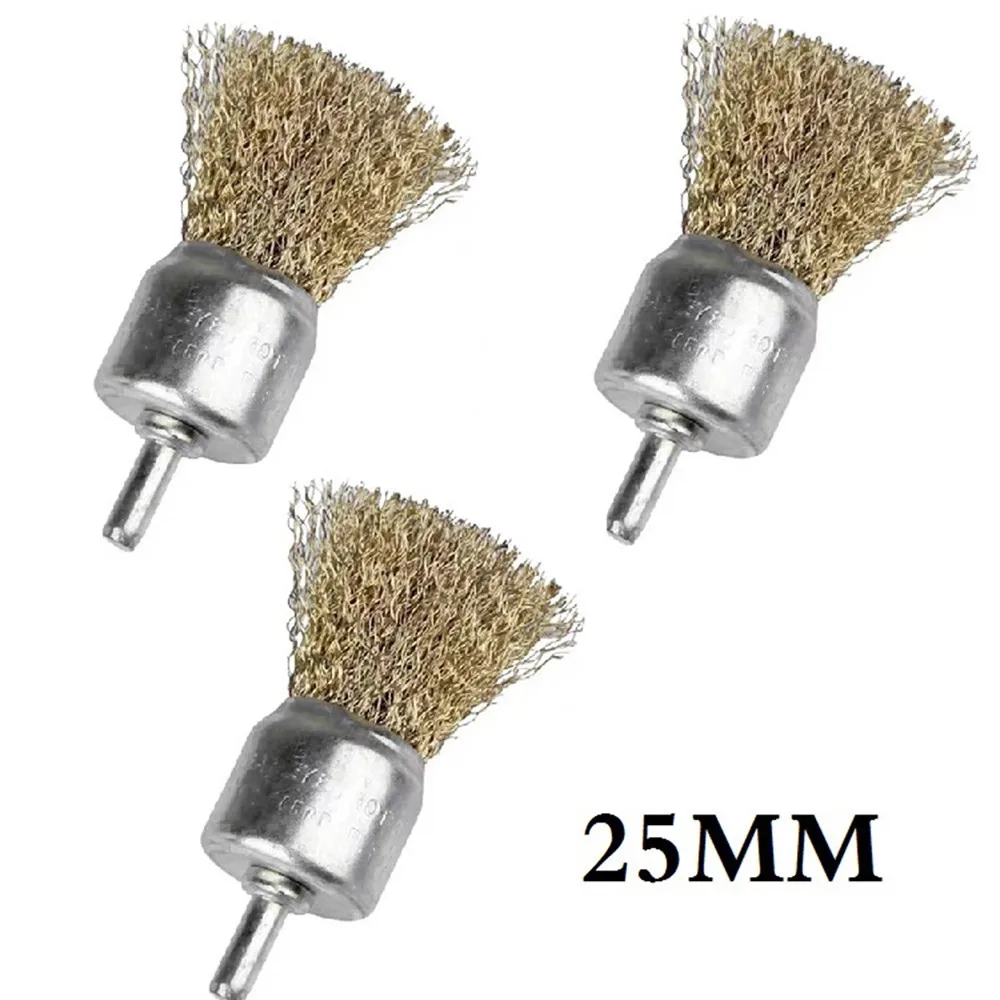 3pc 25mm Steel Wire Brush Brass Plated Wheels Brushes Drill Rotary Tools Metal Rust Removal Polishing Brush