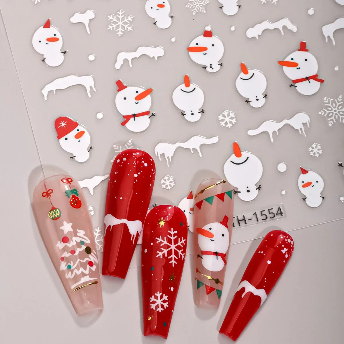 2 pçs dos desenhos animados natal 3d bonito boneco de neve floco de neve etiqueta da arte do prego decalques autoadesivos sliders para unhas diy manicure decoração