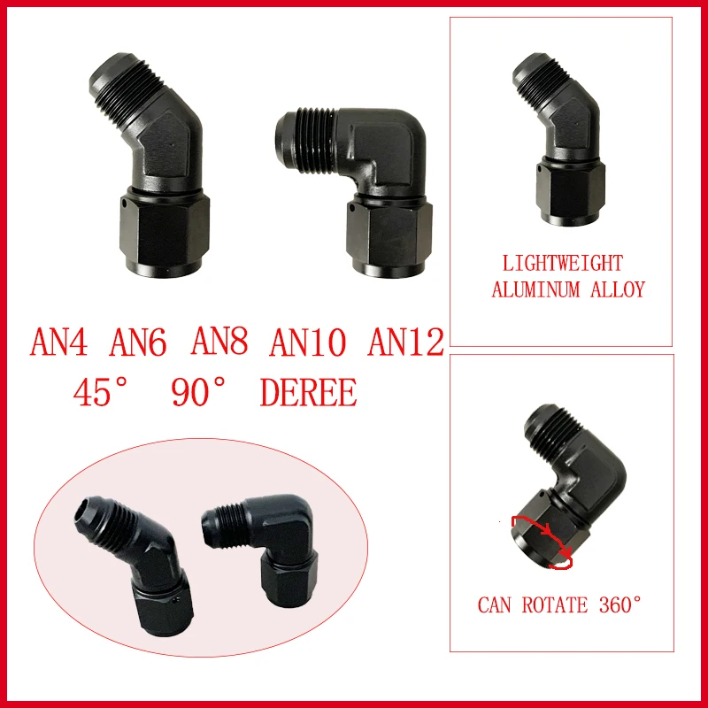 Female to Male 45 Degree 90 Degree Swivel Hose Fitting Adapter AluminiumAN4 AN6 AN8 AN10 AN12 Black