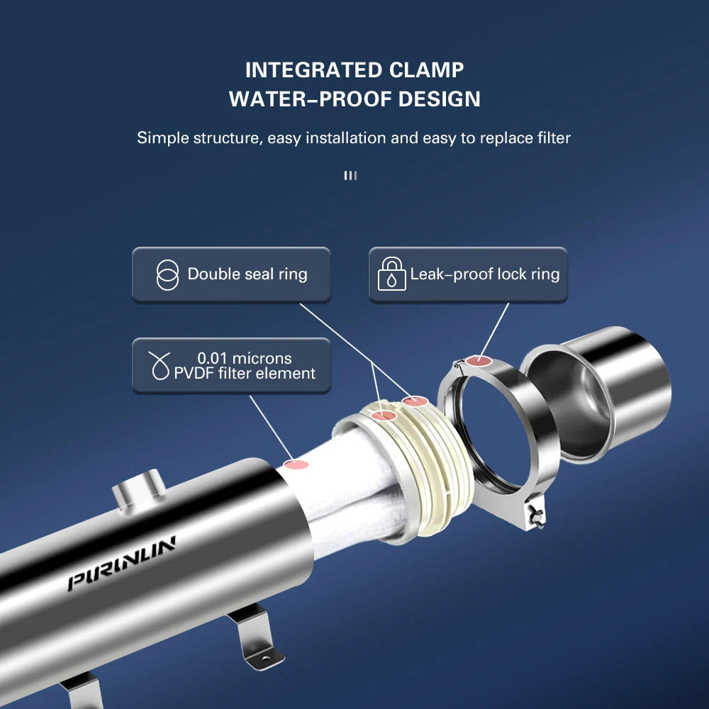 Purunlin 3000L/H 304 الفولاذ المقاوم للصدأ التجارية المنزل المطبخ المشروبات مستقيم PVDF الترشيح الفائق تنقية تصفية