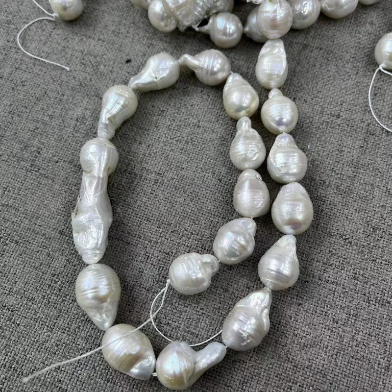 Diameter 13-14mm Thread Baroque Shaped Pearl Necklace, Irregular Shaped Bus Finished Product