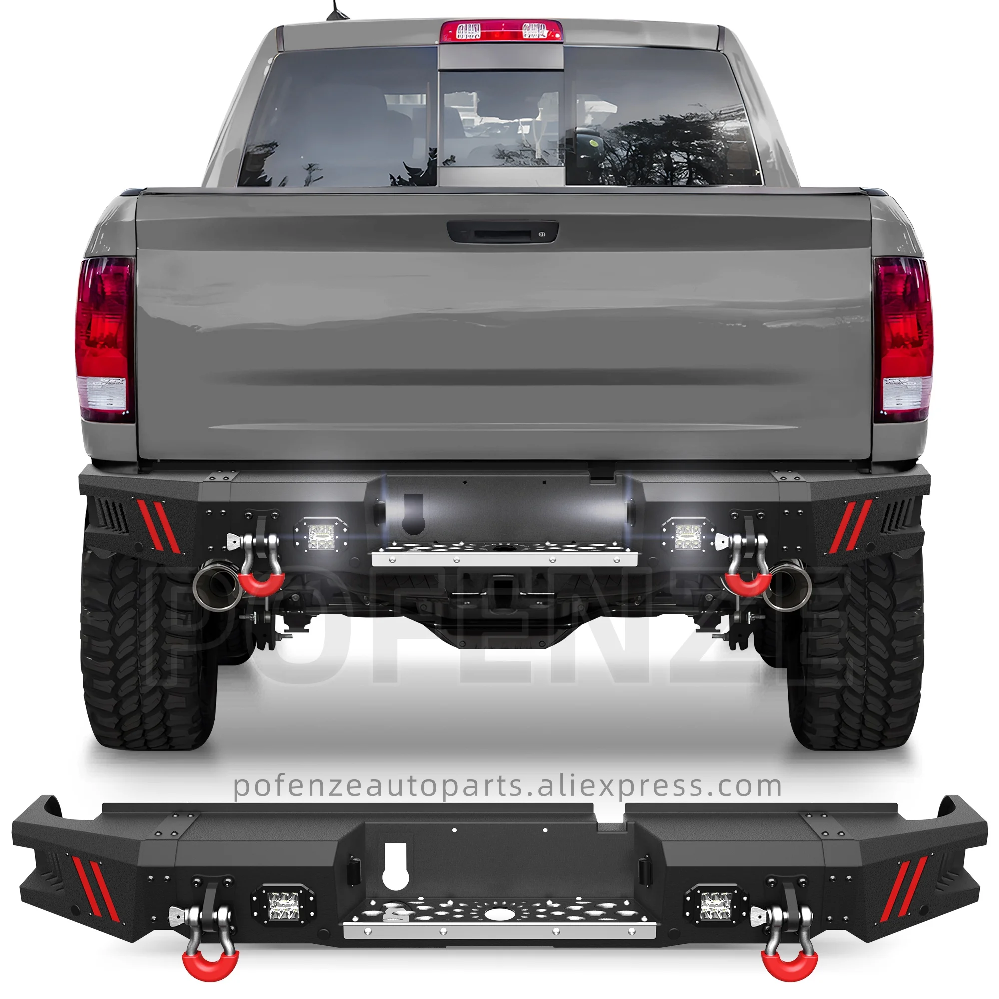 

Rear Bumper Compatible with Ram 1500 2009-2018 and Ram 1500 2019-2025 Classic, Textured Black Pickup Truck Bumper for Ram 1500