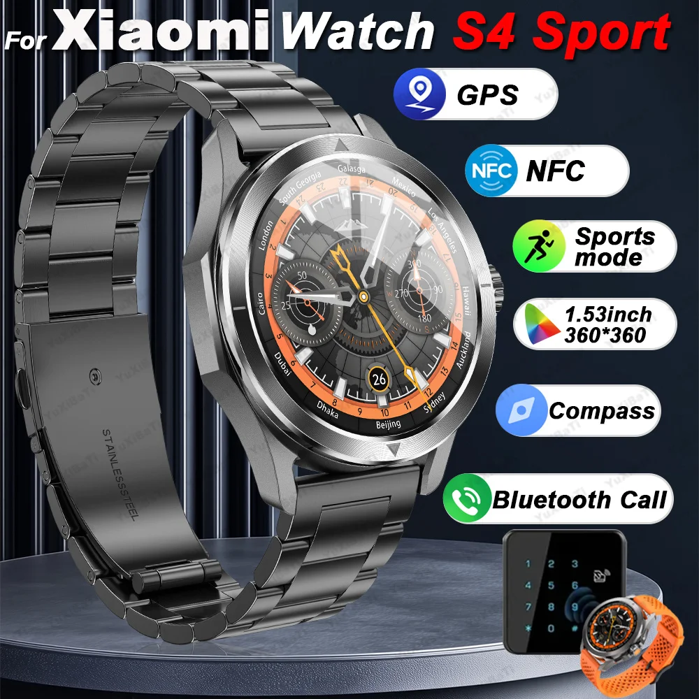 

New For Xiaomi S4 Ultra Smart Watch Men AMOLED Outdoor Sports NFC GPS Compass Heart rate Waterproof Bluetooth Call Smartwatches