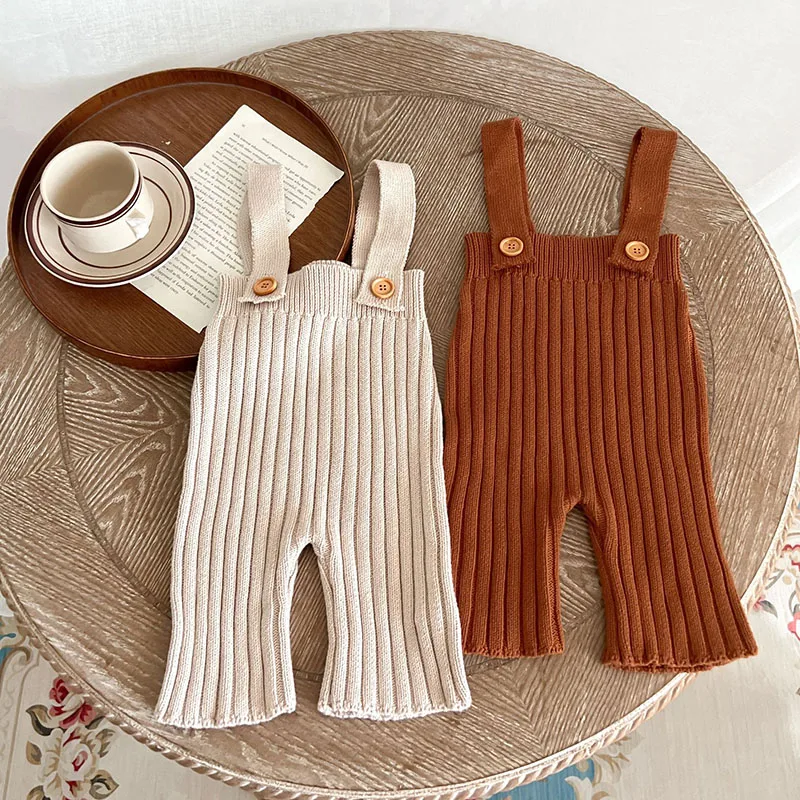 MILANCEL Baby Overalls Kids Knitted Solid Pants Versatile High Waist Pants