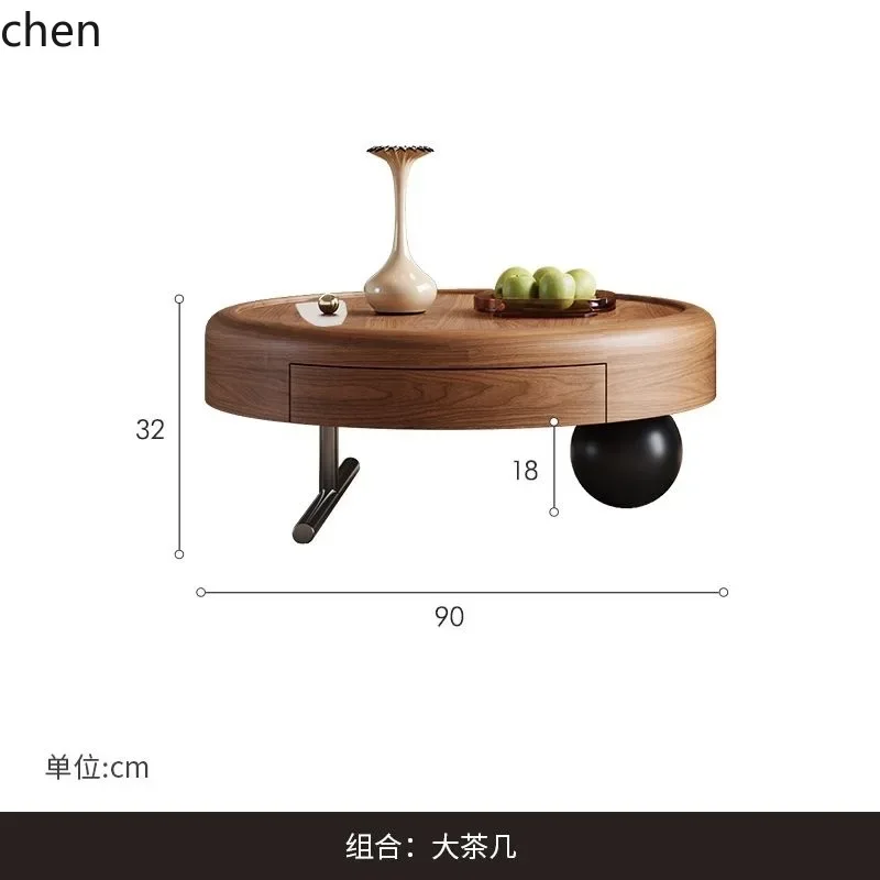 W5.19 Meja Kopi Bulat Kayu Solid Ruang Tamu Sederhana Rumah Apartemen Kecil Kombinasi Model Baru