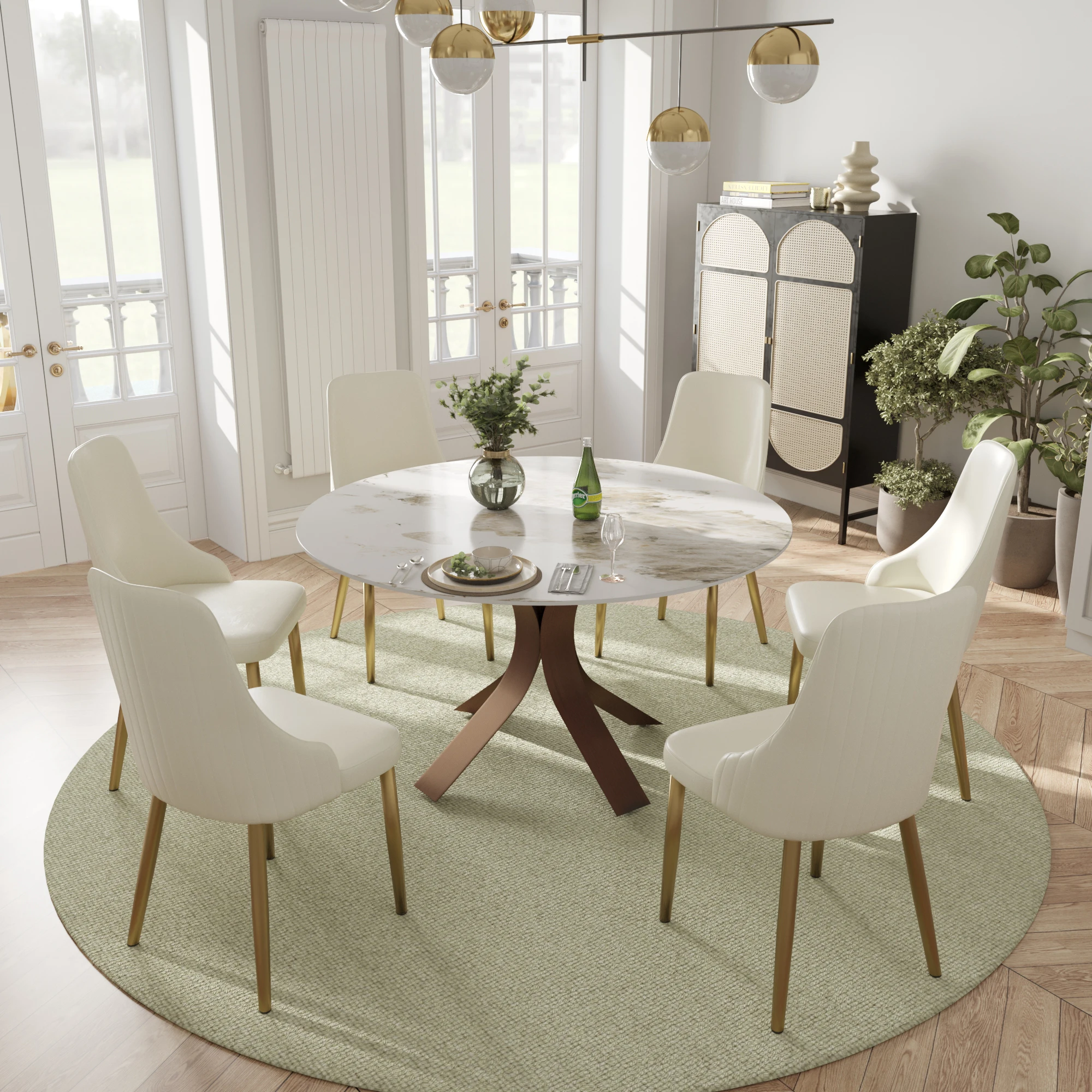 

Atunus USA Drop Shipping in Stock Modern Luxury Rotating Center Dinner Room Sintered Stone Round Metal Leg Marble Dining Table