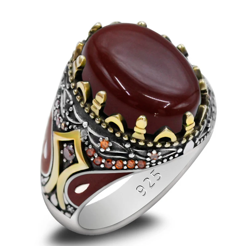 خاتم فضة استرليني 925 للرجال والنساء ، خاتم يدوي الصنع ، فاسق عتيق ، العقيق الأحمر الطبيعي ، مجوهرات مقلدة ، هدية عيد الميلاد #1