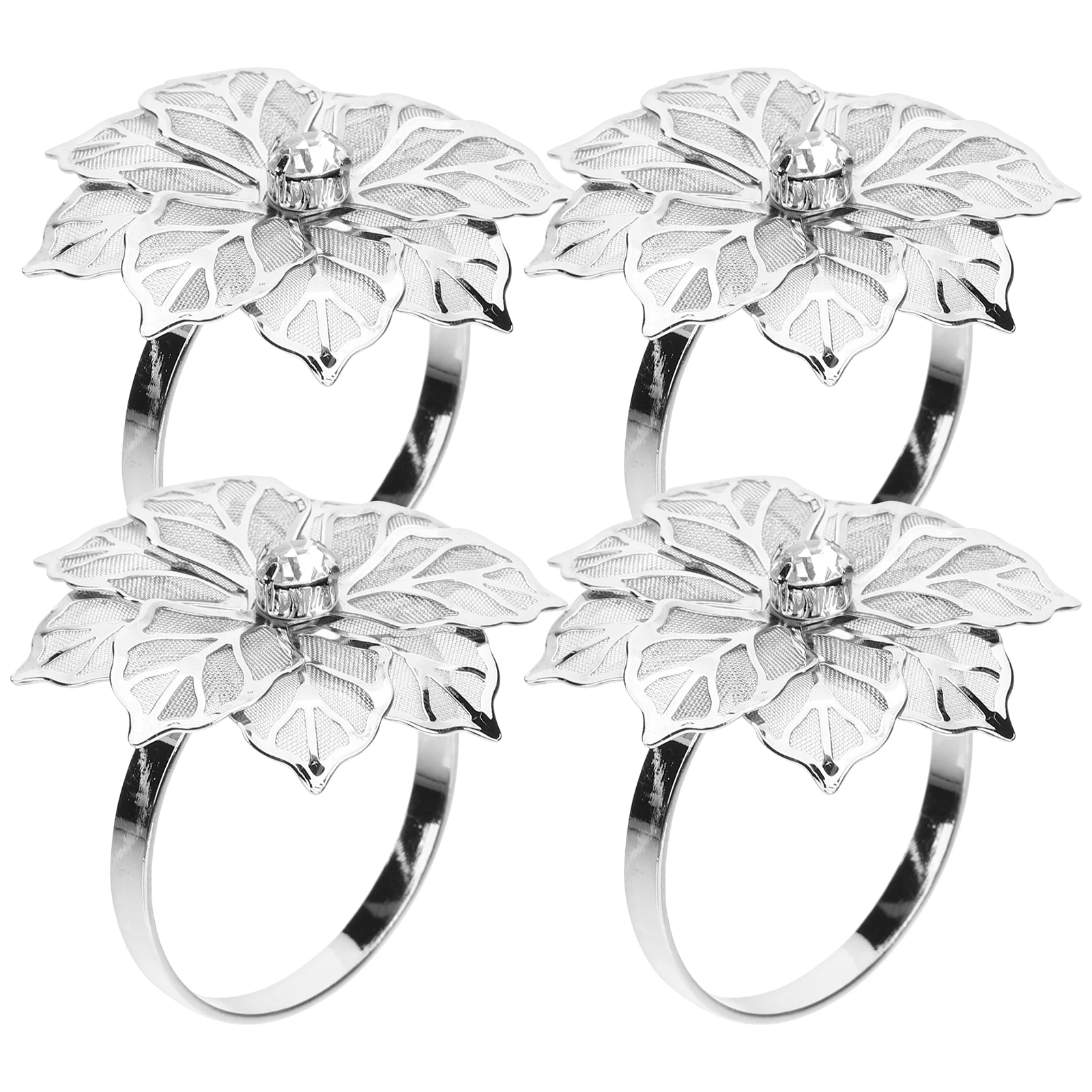 

4 Pcs Stainless Steel Flower Napkin Rings Elegant Hollowed Party Home Decor Table Supplies Durability Anti Rust Lightweight