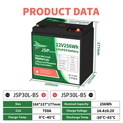 JSP30L-BS 12.8V 256Wh CCA 750A BMS Motorcycle Start Battery 12.8V Lithium iron Phosphate Scooter LiFePO4 Batteries YTX30L-BS