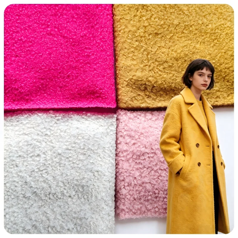 Single Sided Boucle Woolen Fabric, Granular Loop Napped Cloth, Warm Autumn Winter Material for Hats, Shoes & Garment Sewing