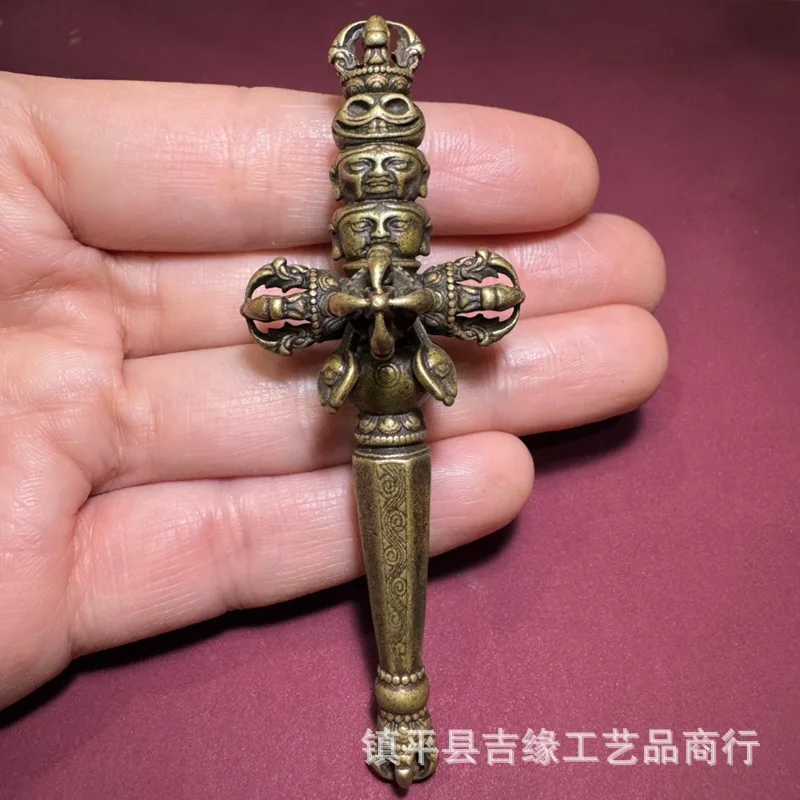 Brass -style cross-shaped vajra scepter, Nepalese celestial staff, collectible art craft, Tibetan bronze artifact