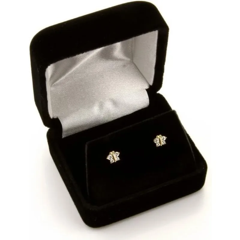 14k REAL Yellow Gold Butterfly Stud Earrings with Screw Back- 12 Different Color Available