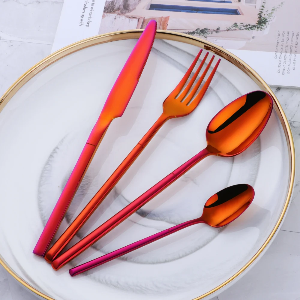 20pcs Dinnerware Set With Gift Box Luxury 18/10 Stainless Steel Cutlery Sets Gold Cutlery Rainbow Dinner Knife Spoon Fork set
