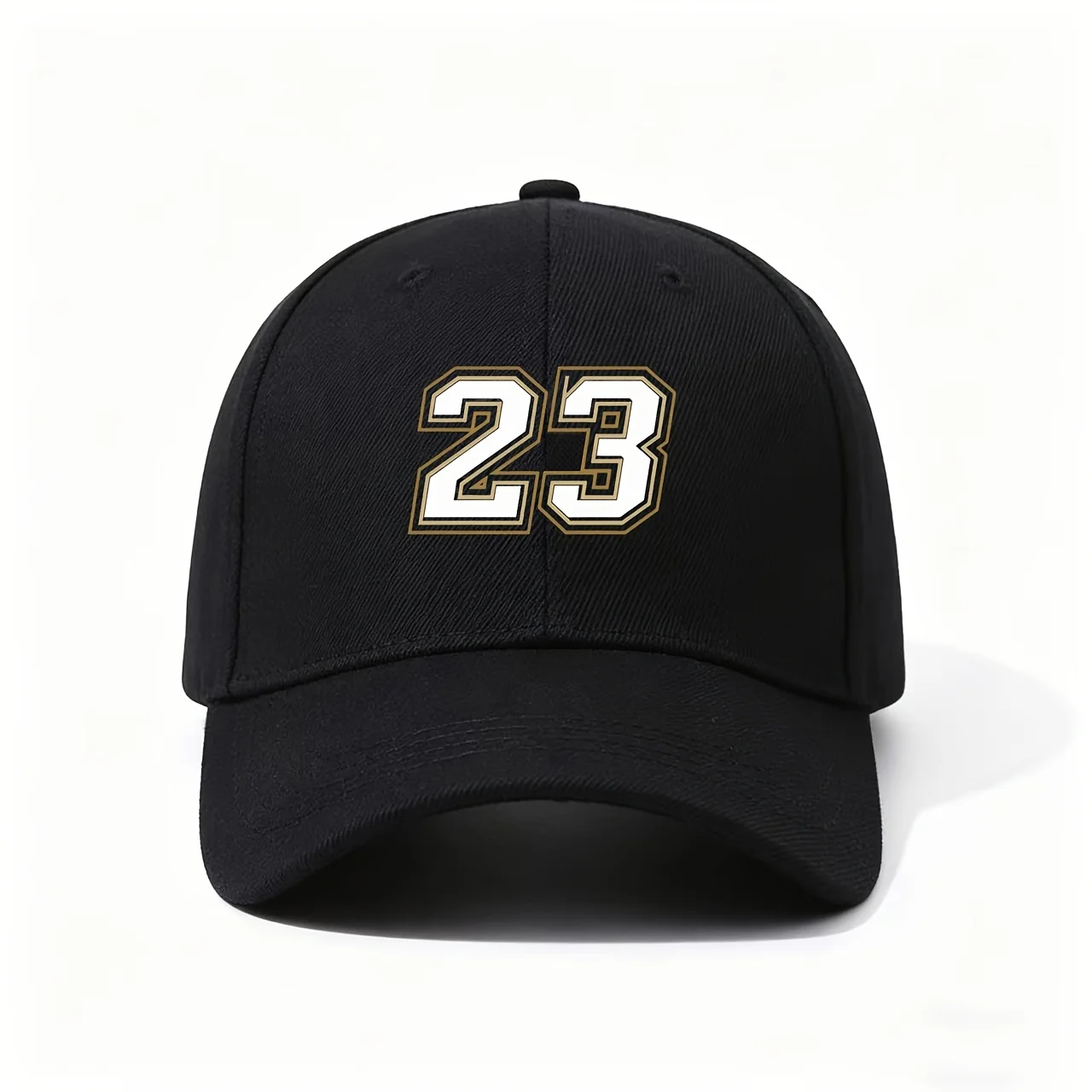 Metallic Golden And White 23 Print Baseball Cap, Sporty Varsity-Style Number Graphic with Bold Golden Accents, Durable Construct