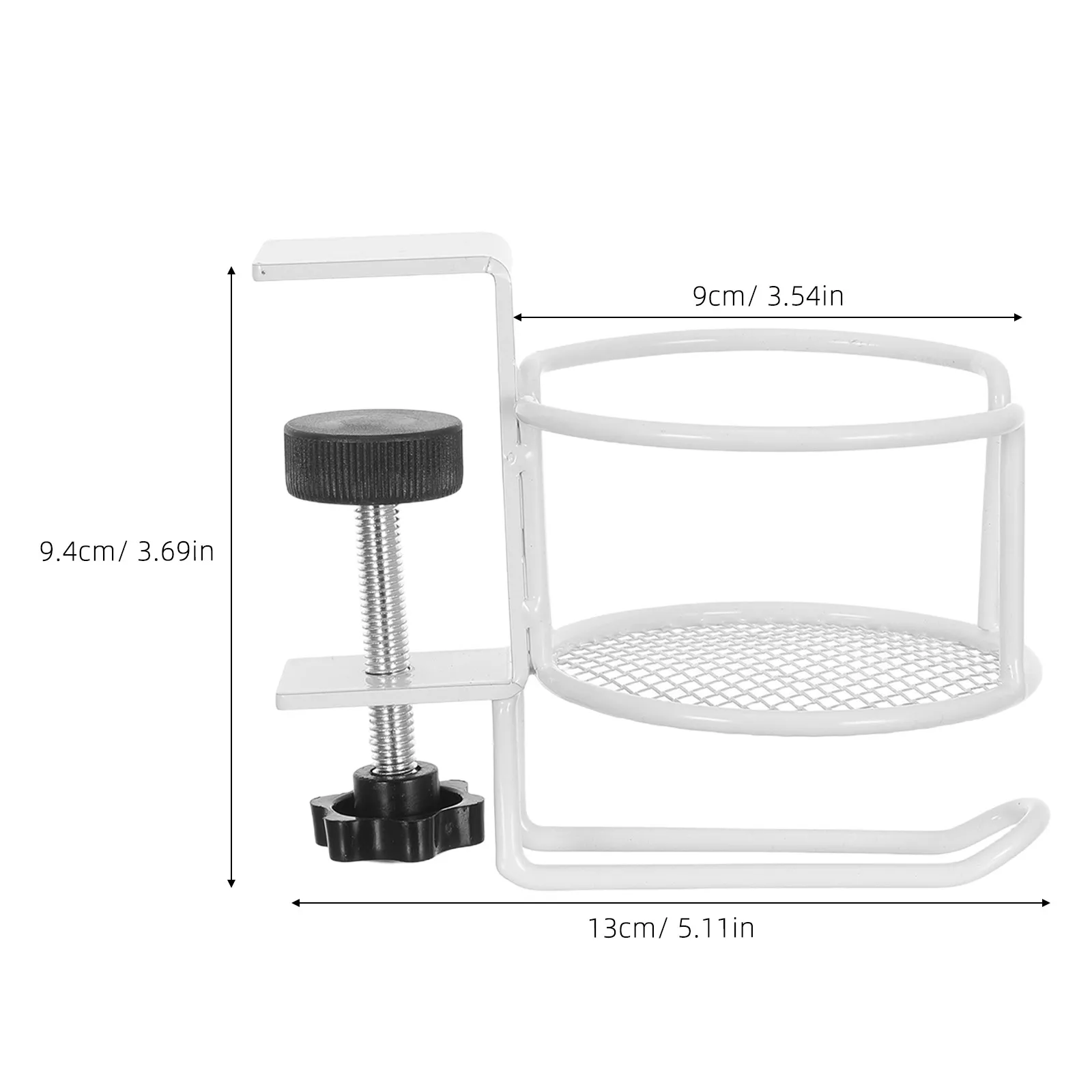 Clip on Desk Cup Holder Metal Anti-Spill Table Edge Clamp Space Saving Drink Holder Headphone Hook Workstation