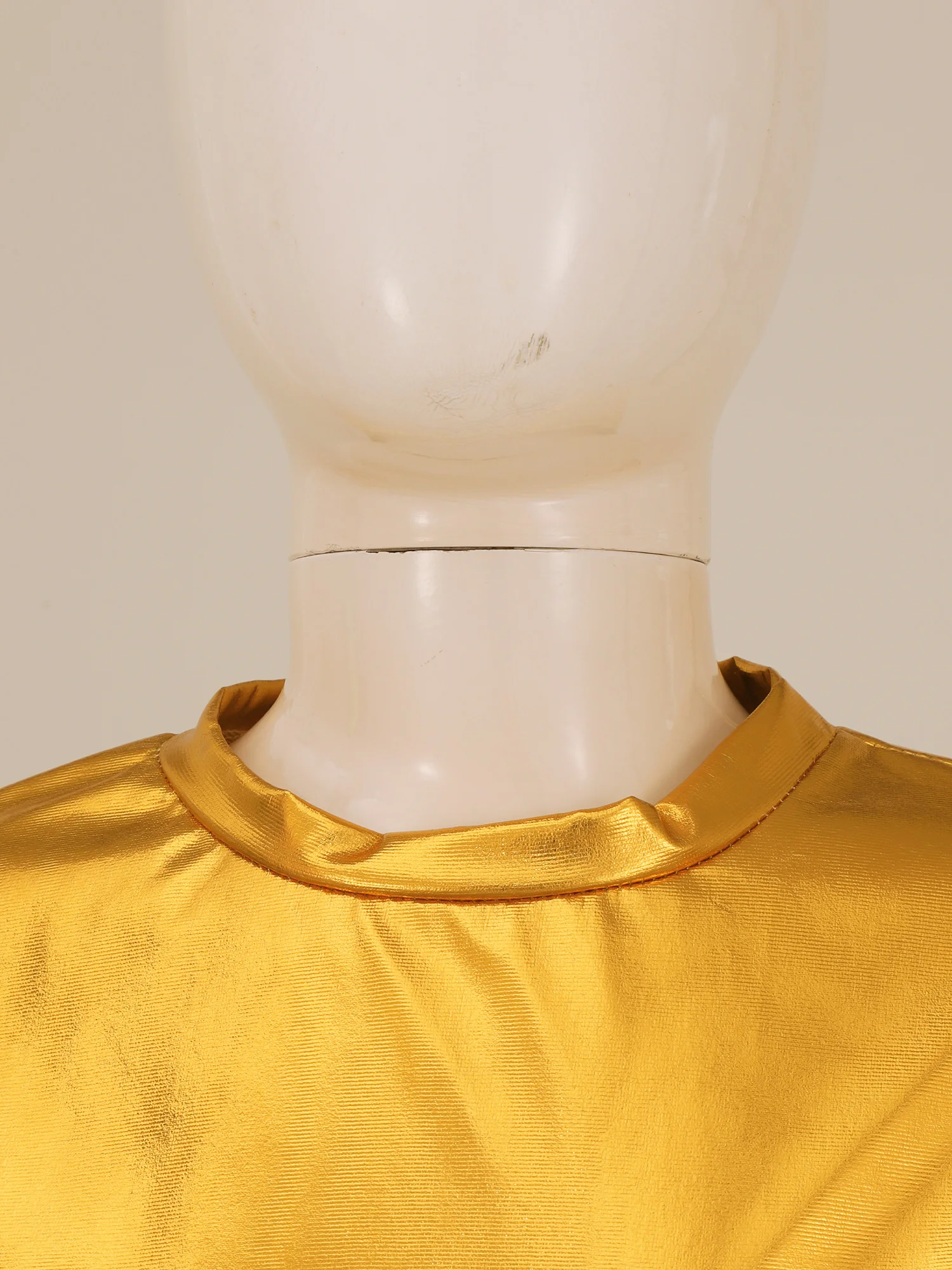 Children Metallic Shiny Top Short Sleeve Round Neck T-shirt for Kids Girls Boys Jazz Hip Hop Modern Dance Party Performance Tops