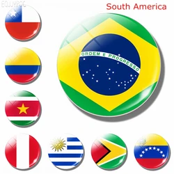 South American National Flag 30MM Glass Fridge Magnets Brazil Colombia Peru Chile Ecuador Uruguay Magnetic Refrigerator Stickers