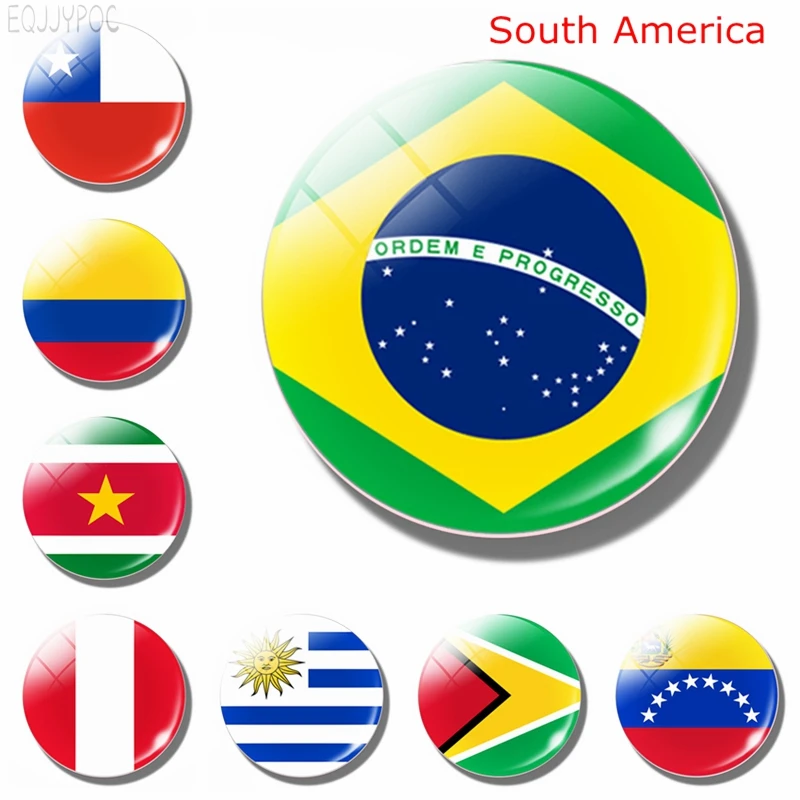 Flaga narodowa Ameryki Południowej 30MM Szklane magnesy na lodówkę Brazylia Kolumbia Peru Chile Ekwador Urugwaj Magnetyczne naklejki na lodówkę