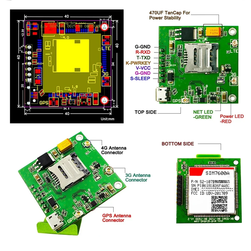 SIM7600A Breakout Board LTE Cat1 Module for North America AT&T LTE-FDD B2/B4/B12 UMTS/HSPA+ B2/B5