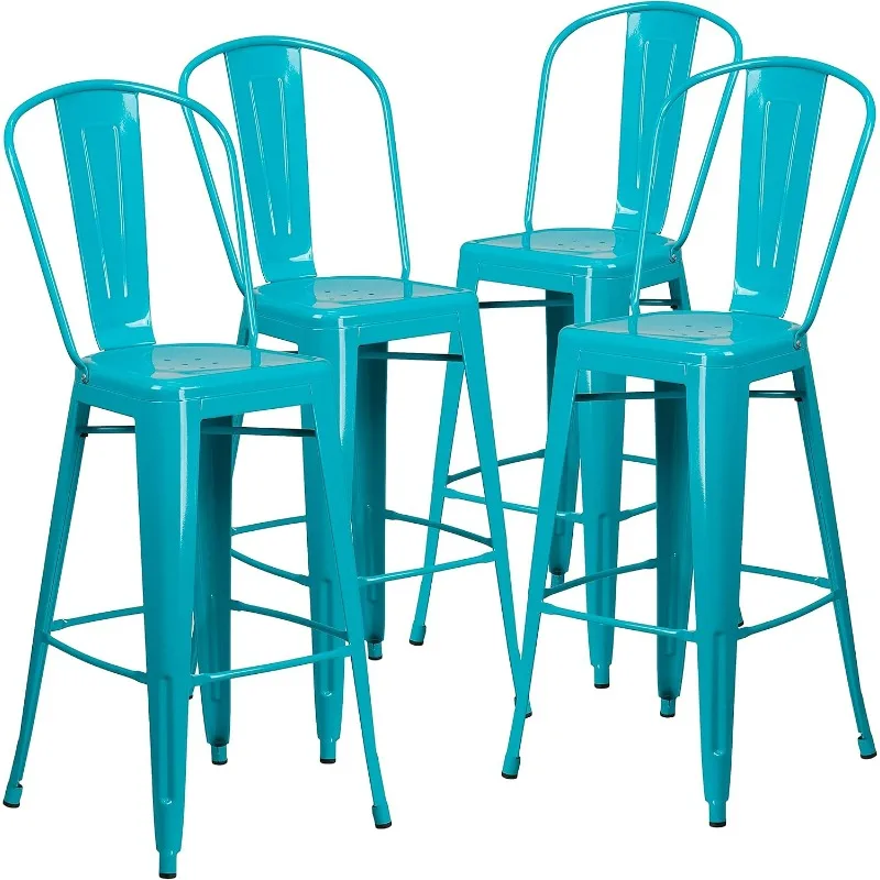 Blake Commercial Grade 4 Pack 30" High Crystal Teal-Blue Metal Indoor-Outdoor Barstool with Back